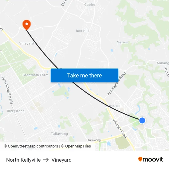 North Kellyville to Vineyard map