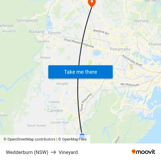 Wedderburn (NSW) to Vineyard map