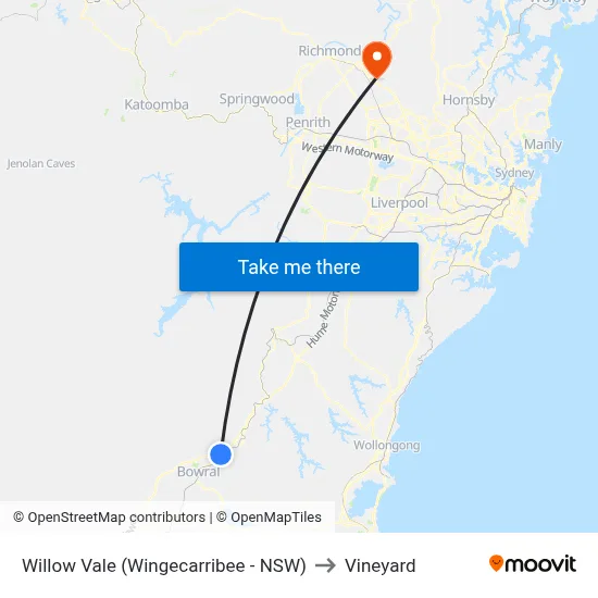 Willow Vale (Wingecarribee - NSW) to Vineyard map