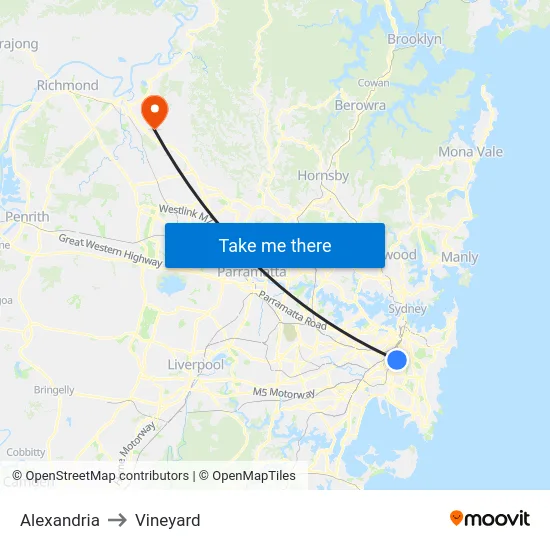 Alexandria to Vineyard map
