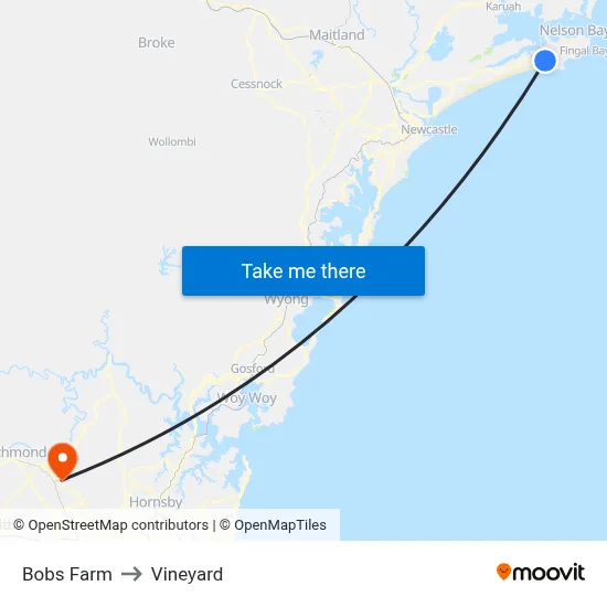 Bobs Farm to Vineyard map