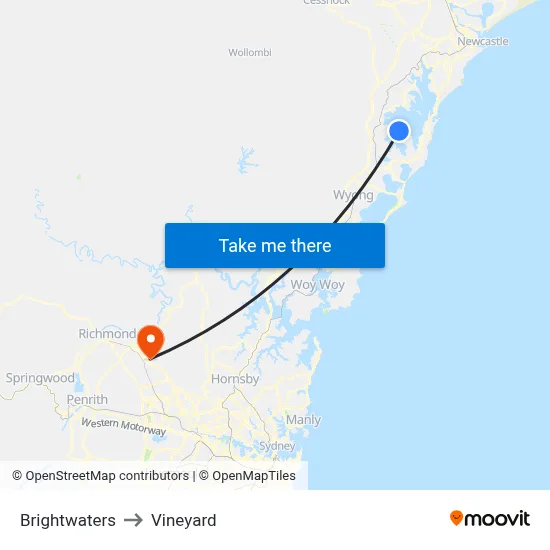 Brightwaters to Vineyard map