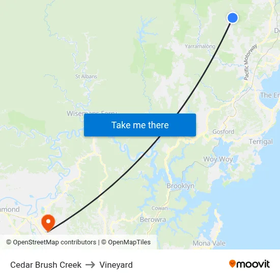 Cedar Brush Creek to Vineyard map