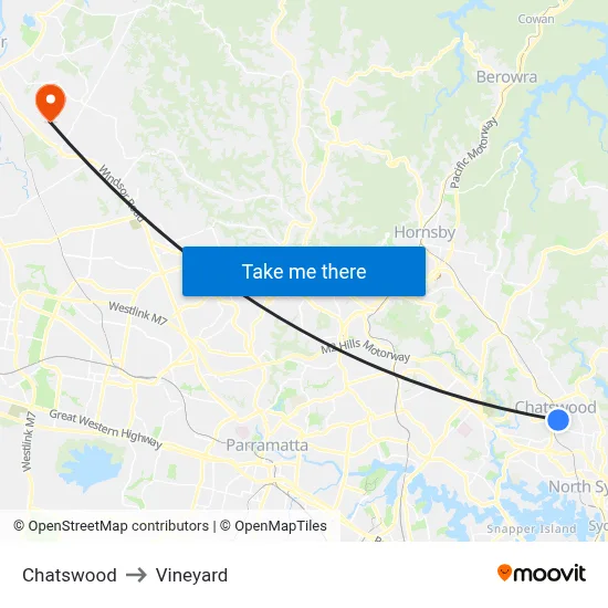 Chatswood to Vineyard map