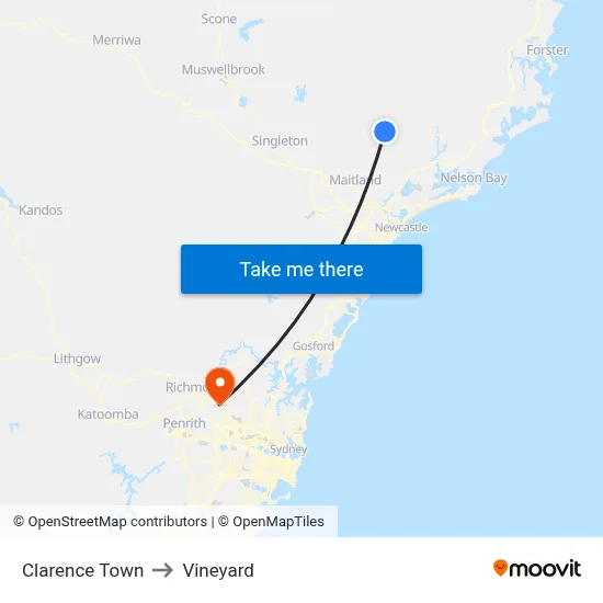 Clarence Town to Vineyard map