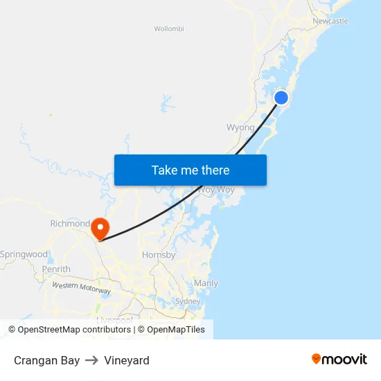Crangan Bay to Vineyard map
