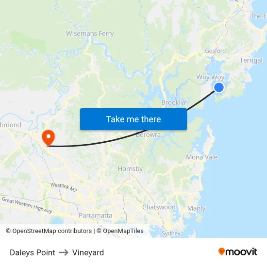 Daleys Point to Vineyard map