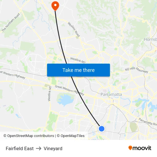 Fairfield East to Vineyard map