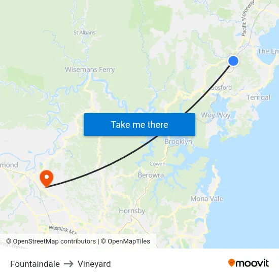 Fountaindale to Vineyard map