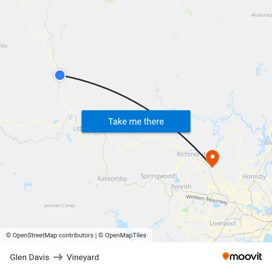 Glen Davis to Vineyard map