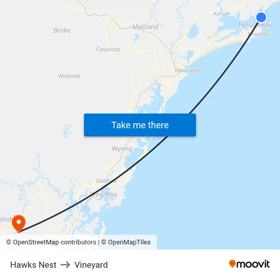Hawks Nest to Vineyard map