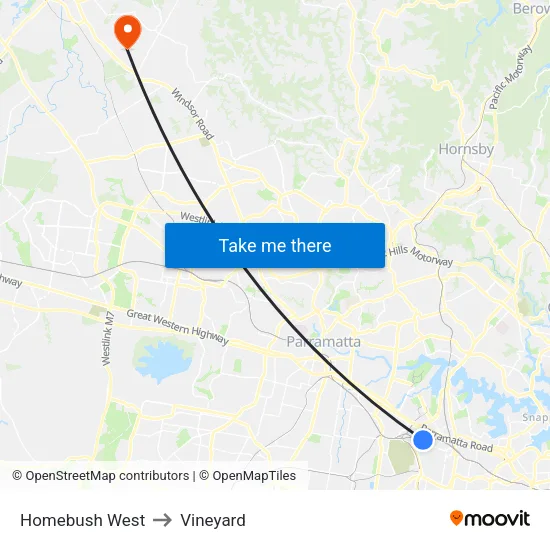 Homebush West to Vineyard map