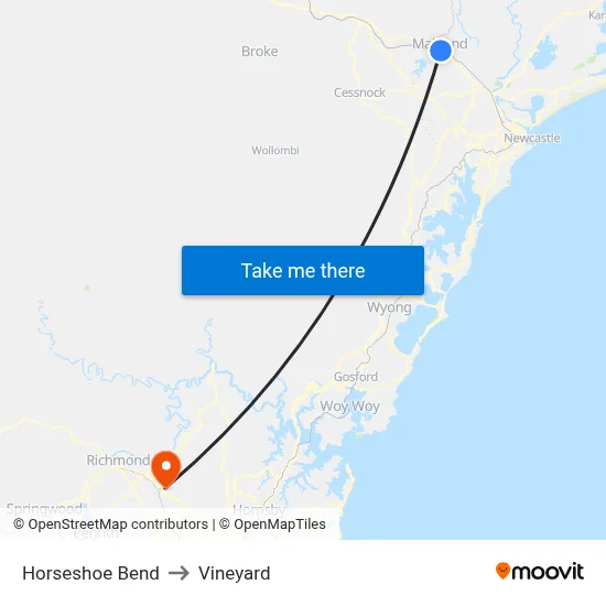 Horseshoe Bend to Vineyard map