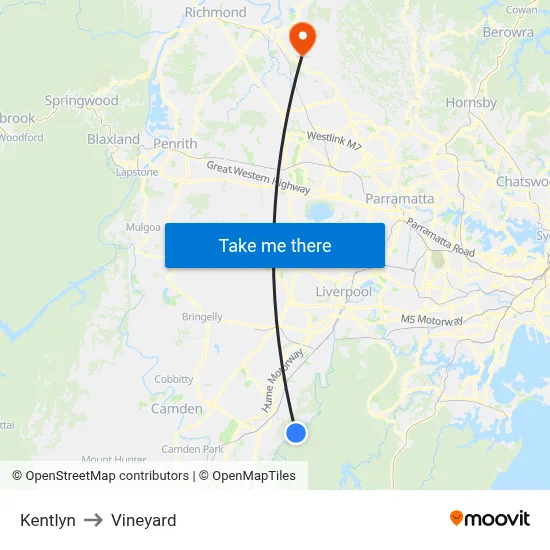 Kentlyn to Vineyard map