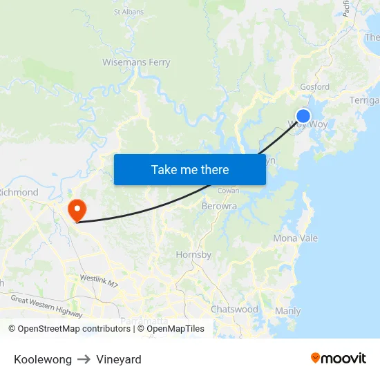 Koolewong to Vineyard map
