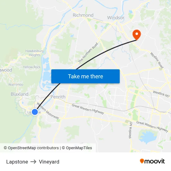 Lapstone to Vineyard map