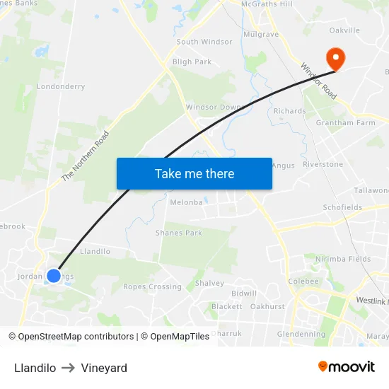 Llandilo to Vineyard map