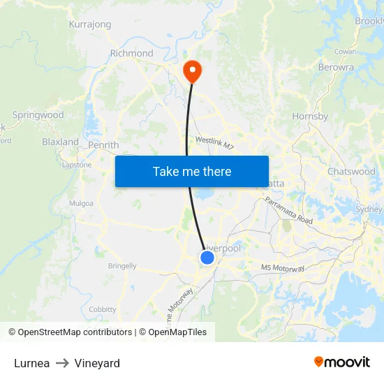 Lurnea to Vineyard map