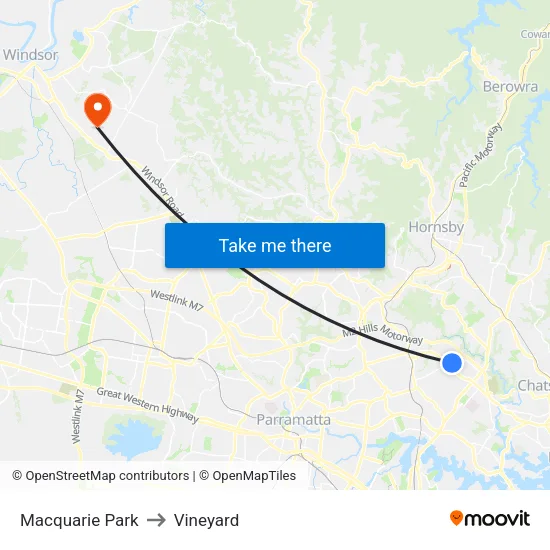 Macquarie Park to Vineyard map