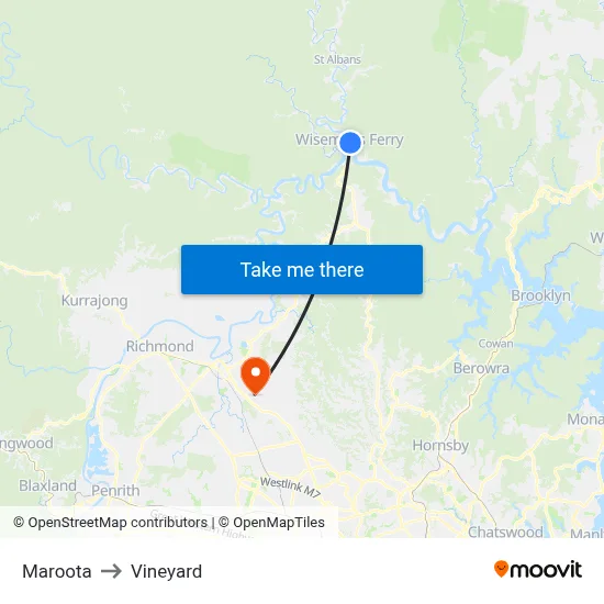 Maroota to Vineyard map