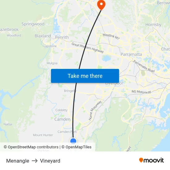 Menangle to Vineyard map
