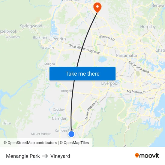 Menangle Park to Vineyard map
