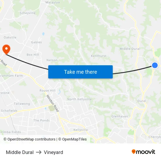 Middle Dural to Vineyard map