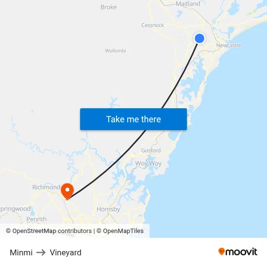 Minmi to Vineyard map