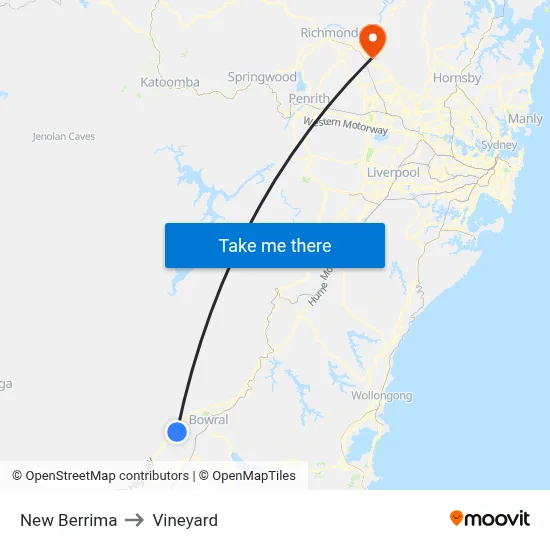 New Berrima to Vineyard map