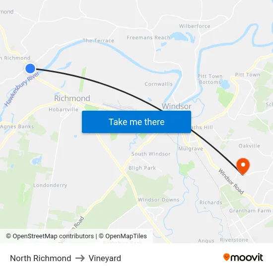 North Richmond to Vineyard map