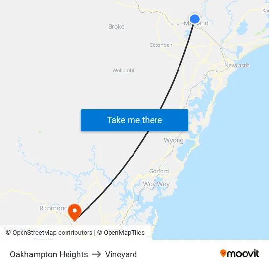 Oakhampton Heights to Vineyard map