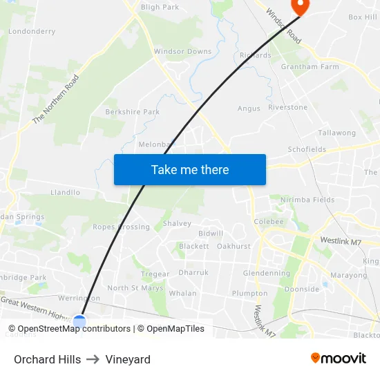 Orchard Hills to Vineyard map