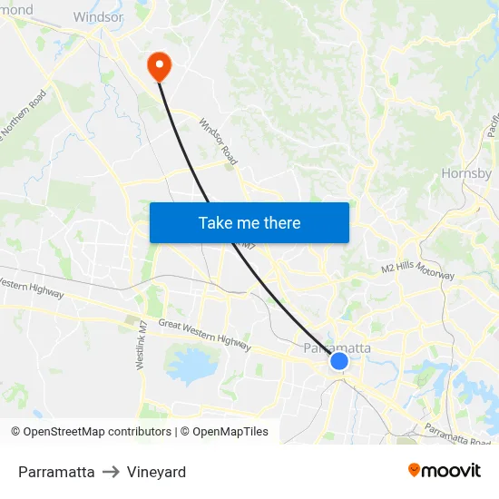 Parramatta to Vineyard map