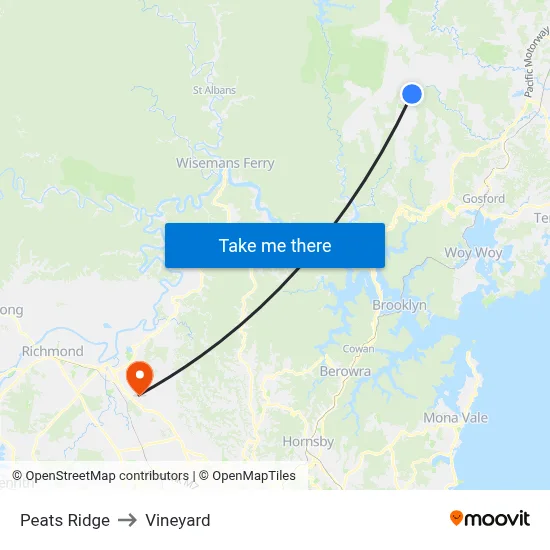 Peats Ridge to Vineyard map