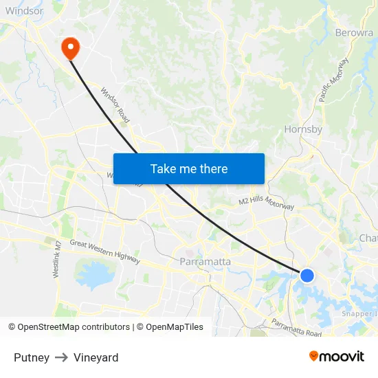 Putney to Vineyard map