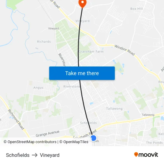 Schofields to Vineyard map