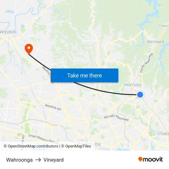 Wahroonga to Vineyard map