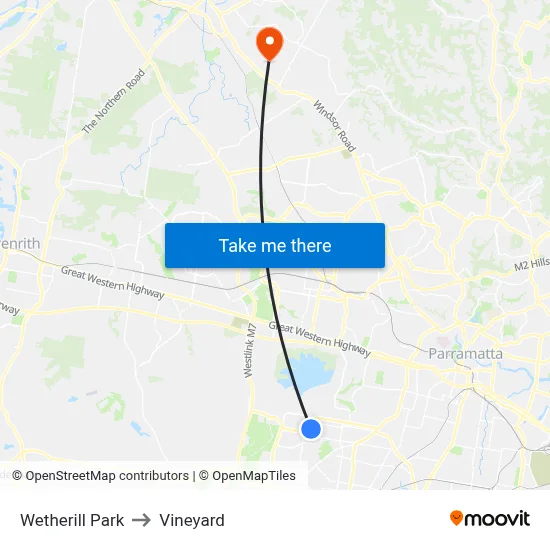 Wetherill Park to Vineyard map
