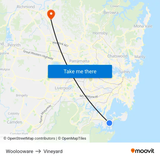 Woolooware to Vineyard map