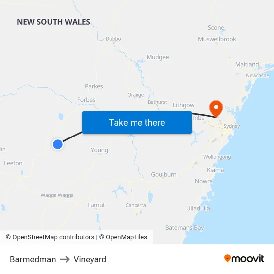 Barmedman to Vineyard map