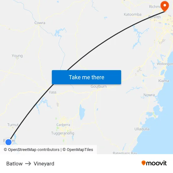 Batlow to Vineyard map