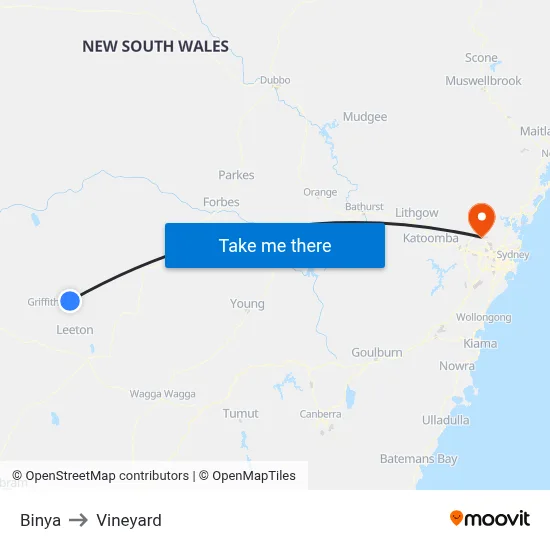 Binya to Vineyard map