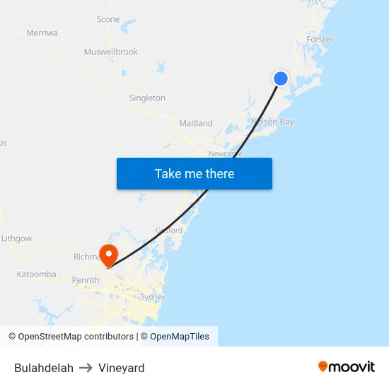 Bulahdelah to Vineyard map