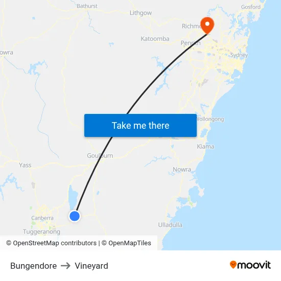 Bungendore to Vineyard map