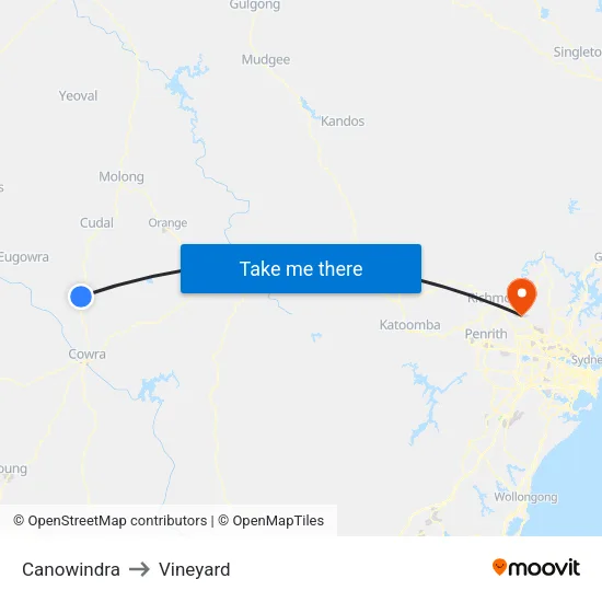Canowindra to Vineyard map