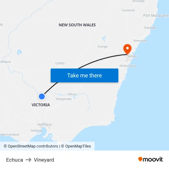 Echuca to Vineyard map