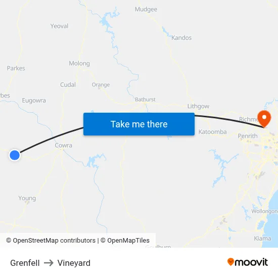 Grenfell to Vineyard map