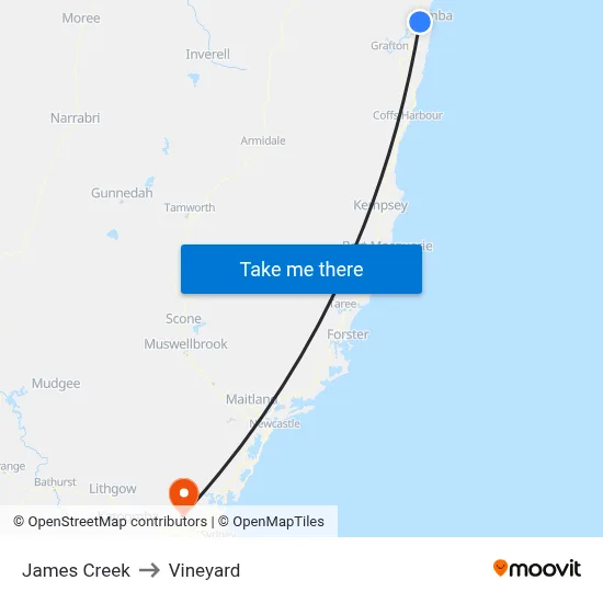 James Creek to Vineyard map