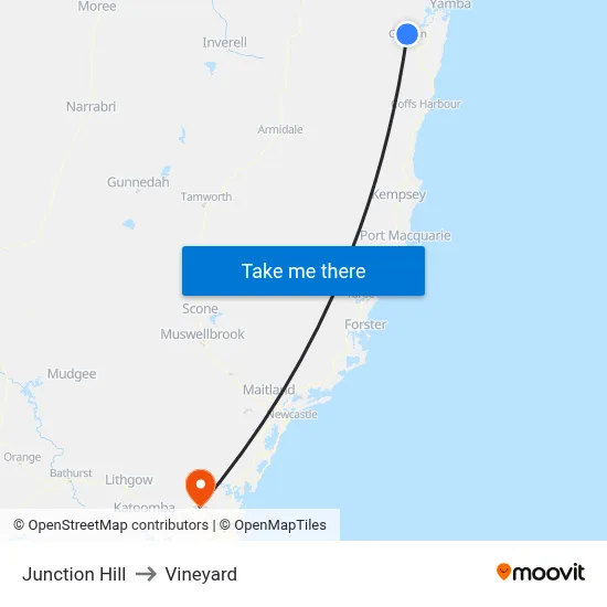 Junction Hill to Vineyard map