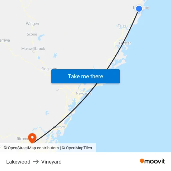 Lakewood to Vineyard map